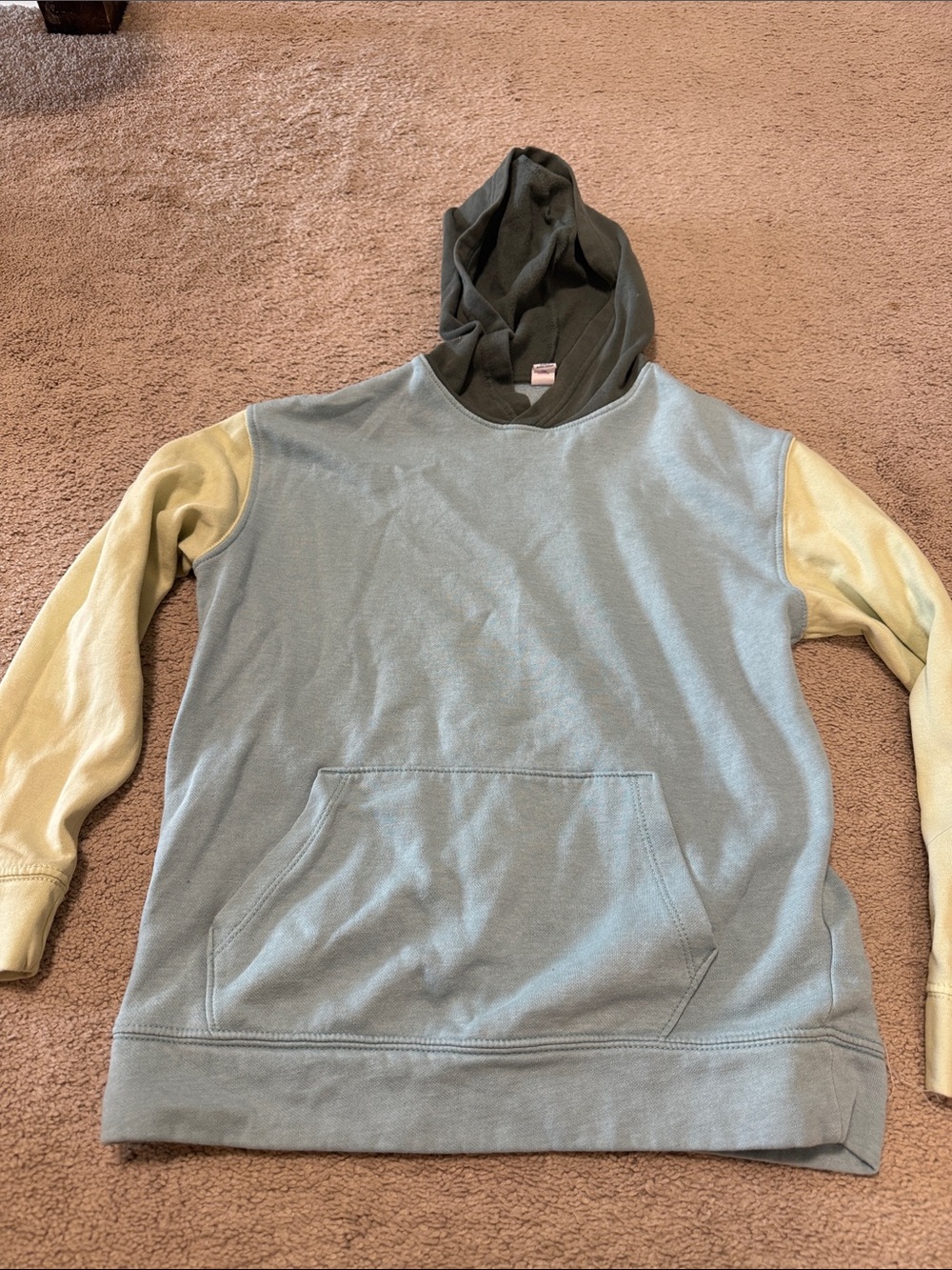 Old Navy Colorblock Hoodie Sweatshirt - Light Blue, Cream & Dark Green Hood